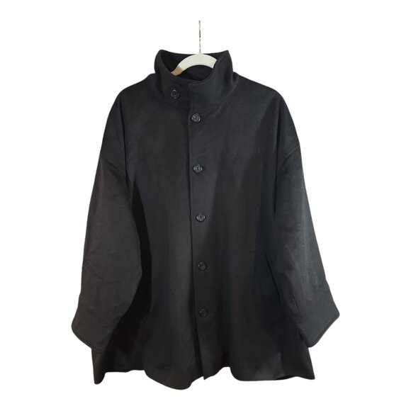Eskandar Black Wool Cashmere Blend High Neck Boxy Swing Coat Women's 0 /… - Picture 1 of 4